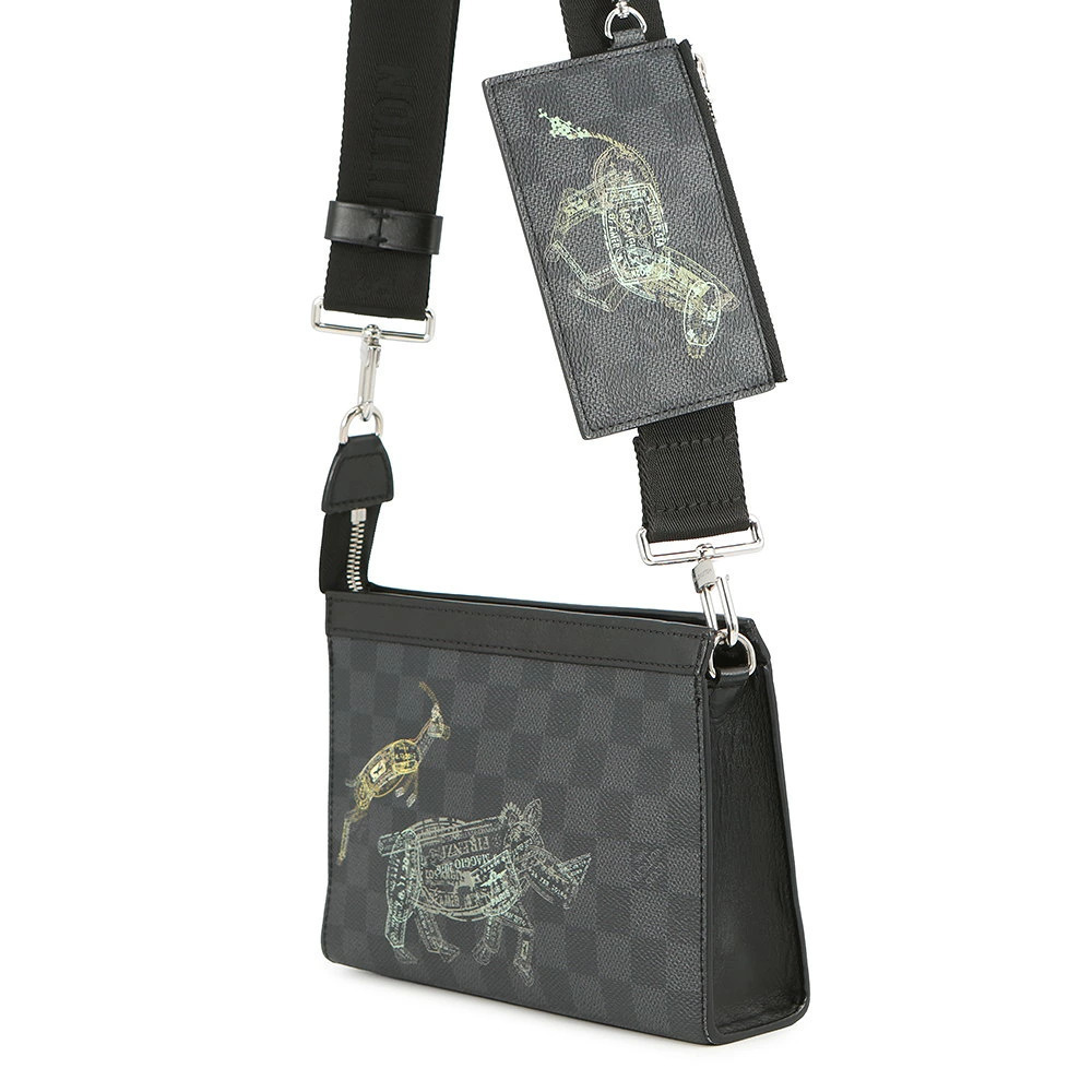 Louis Vuitton Gaston Shoulder Wearable Bag Black Wallet Black Graphite Damier